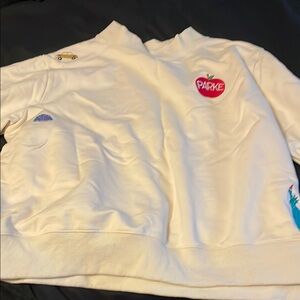 NYC White Sweatshirt with Apple and Car Patches